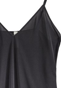 Svart ärmlös topp i lätt, transparent tyg med en djup V-ringning och minimalistisk sömnad vid kanterna.