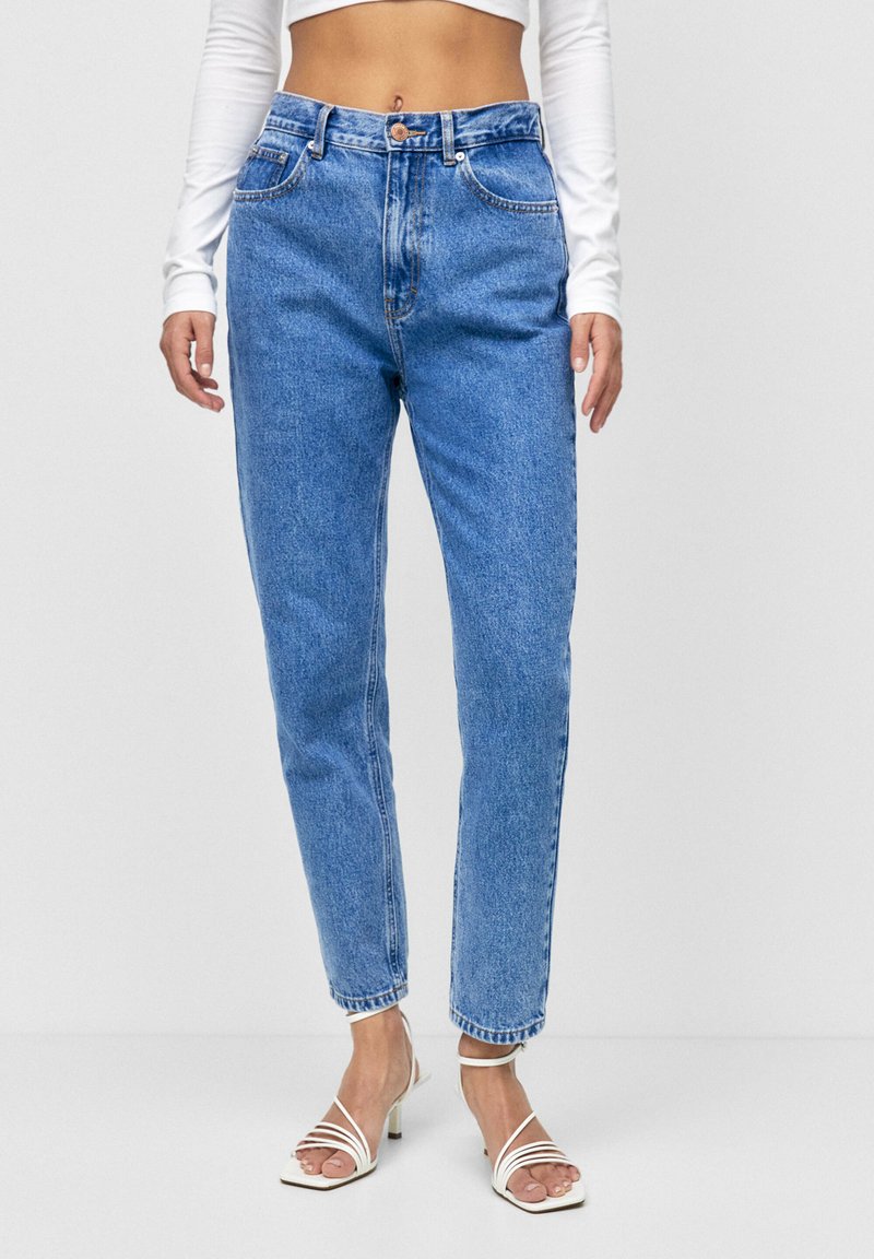 PULL&BEAR MOM Jeans Straight Leg mottled dark blue/dunkelblau