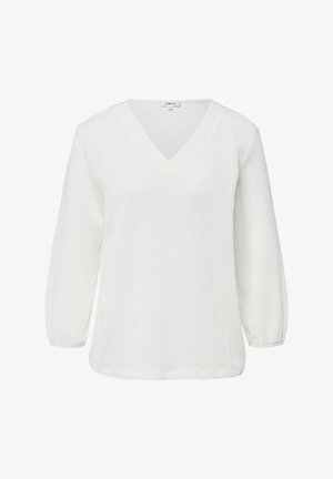 Witte blouse met lange mouwen van gestructureerde stof, V-hals, en elastische manchetten, gemaakt door s.Oliver.