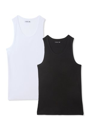 Due top in cotone morbido, uno bianco e uno nero. Presentano un collo rotondo e nessun motivo o design visibile.