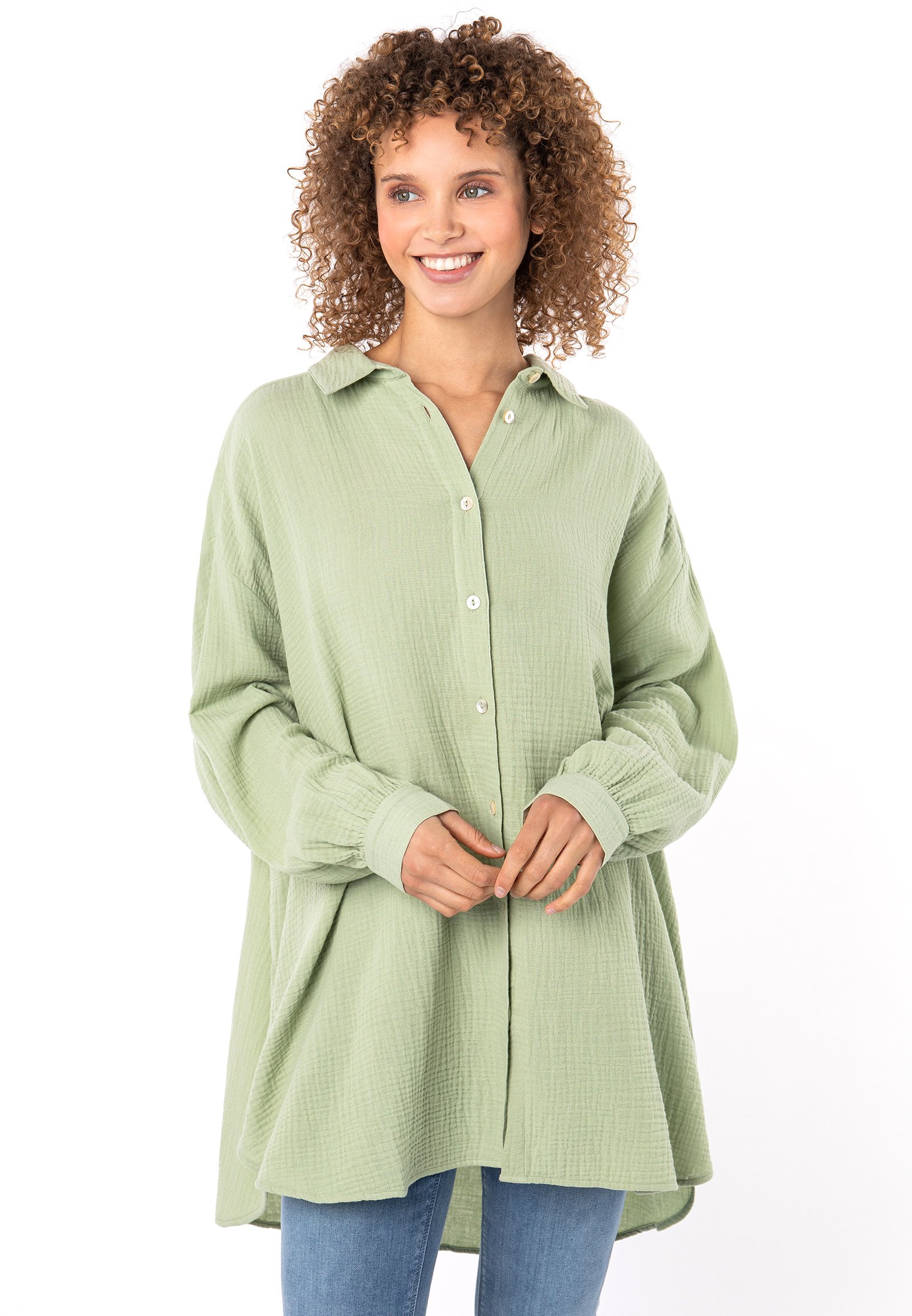Sublevel MUSSELIN OVERSIZE - Hemdbluse - light green/hellgrün 