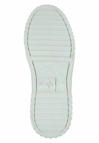 White rubber shoe sole with ridged texture and deep grooves for grip. Size "37" marked inside a rectangular panel. Smooth edges.