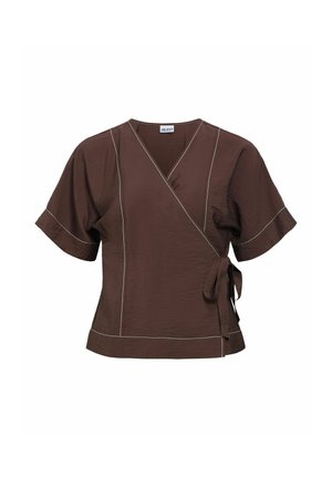 Object, WRAP TOP CONTRAST STITCH - Blouse - seal brown