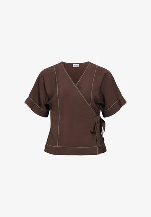 Object, WRAP TOP CONTRAST STITCH - Blouse - seal brown