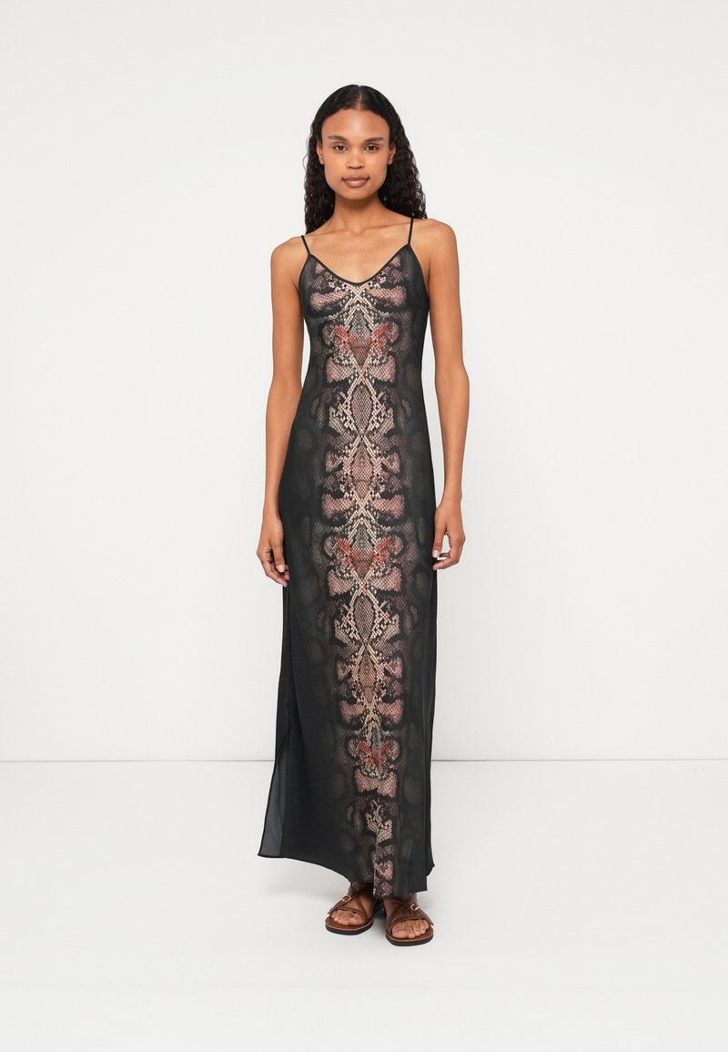 Lace & Beads Plus - Robe longue à fleurs en tulle avec manches transparentes et volants