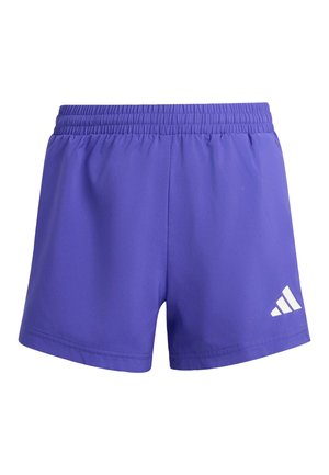 Shorts de sport violets avec une taille élastique et un logo Adidas blanc sur la partie inférieure droite de la jambe, affichés sur un fond blanc.