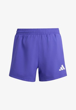 Shorts de sport violets avec une taille élastique et un logo Adidas blanc sur la partie inférieure droite de la jambe, affichés sur un fond blanc.