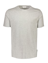 T-shirt grigio a maniche corte realizzato in tessuto morbido, con scollo rotondo e orlo dritto. Design minimalista senza motivi visibili.