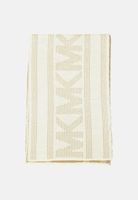 Coperta intrecciata beige con un motivo geometrico testurizzato in un beige più chiaro. I bordi sono rifiniti con un sottile bordo per un tocco di dettaglio in più.
