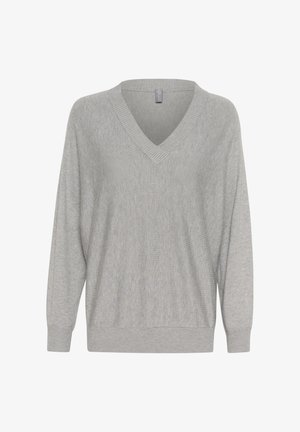 Heled halli V-kaelusega kampsun, mis on valmistatud pehmest kangast. Kampsunil on pikad, laiad varrukad ning ribakujulised mansetid ja põhi. Sujuv tekstuur, millel on minimaalne detailide arv.