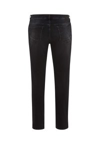 Pantaloni in denim nero con una vestibilità slim, dotati di due tasche posteriori, passanti per cintura e un leggero lavaggio per aggiungere texture.