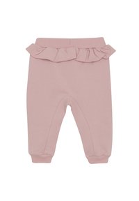 Roze katoenen legging met een doorlopende tailleband, taps toelopende enkels en een zachte textuur. Kenmerkt zich door een eenvoudig ontwerp zonder extra patronen of accenten.