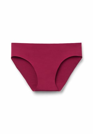 Burgundy cotton underwear with a smooth texture, featuring a classic brief cut and medium leg openings. No visible seams or patterns.