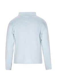Lyseblå langærmet pullover med krave, der har en glat tekstur og sømløst design, uden synlige logos eller mønstre.