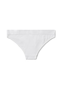 Witte damesonderbroek in bikini-stijl met een brede tailleband met reliëfopdruk van de "United Colors of Benetton" branding.