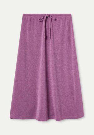 Falda midi morada hecha de un tejido suave y texturizado. Cuenta con una cintura elástica con cordón ajustable para un ajuste personalizable.