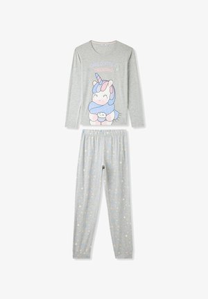 Terranova SET CON UNICORNO A MANICHE LUNGHE - Pigiama - grigio chiaro melange