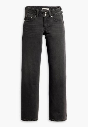 Svarte denimjeans med rett ben-design, med fem lommer, sølvfarget detaljer og en jevn tekstur. Midjebåndet har beltehemper.