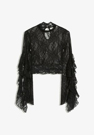 Bershka, MOCK NECK LACE WITH RUFFLE SLEEVES - T-SHIRT - Blouse - black