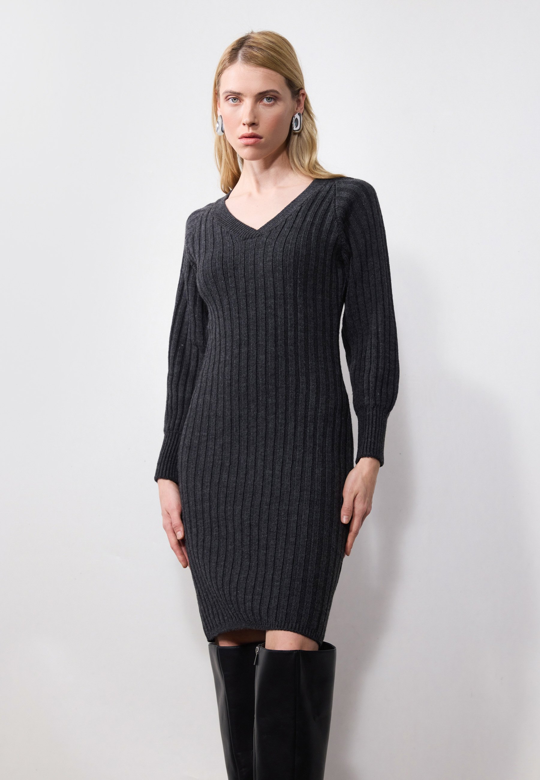 Anna Field Gebreide jurk mottled dark grey/donkergrijs gemêleerd - Main Image