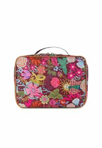 Bolso rectangular de estampado floral colorido, con cierre de cremallera y asa superior. Hecho de un tejido duradero con una textura suave.