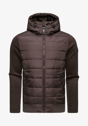 Rudas gobtuvinė striukė su čiužiniais priekiu, megztomis rankovėmis, visiškai užtrauktuku ir šoninėmis kišenėmis. Medžiagų mišinys užtikrina šilumą ir komfortą. Yra raišteliu reguliuojamas gobtuvas.