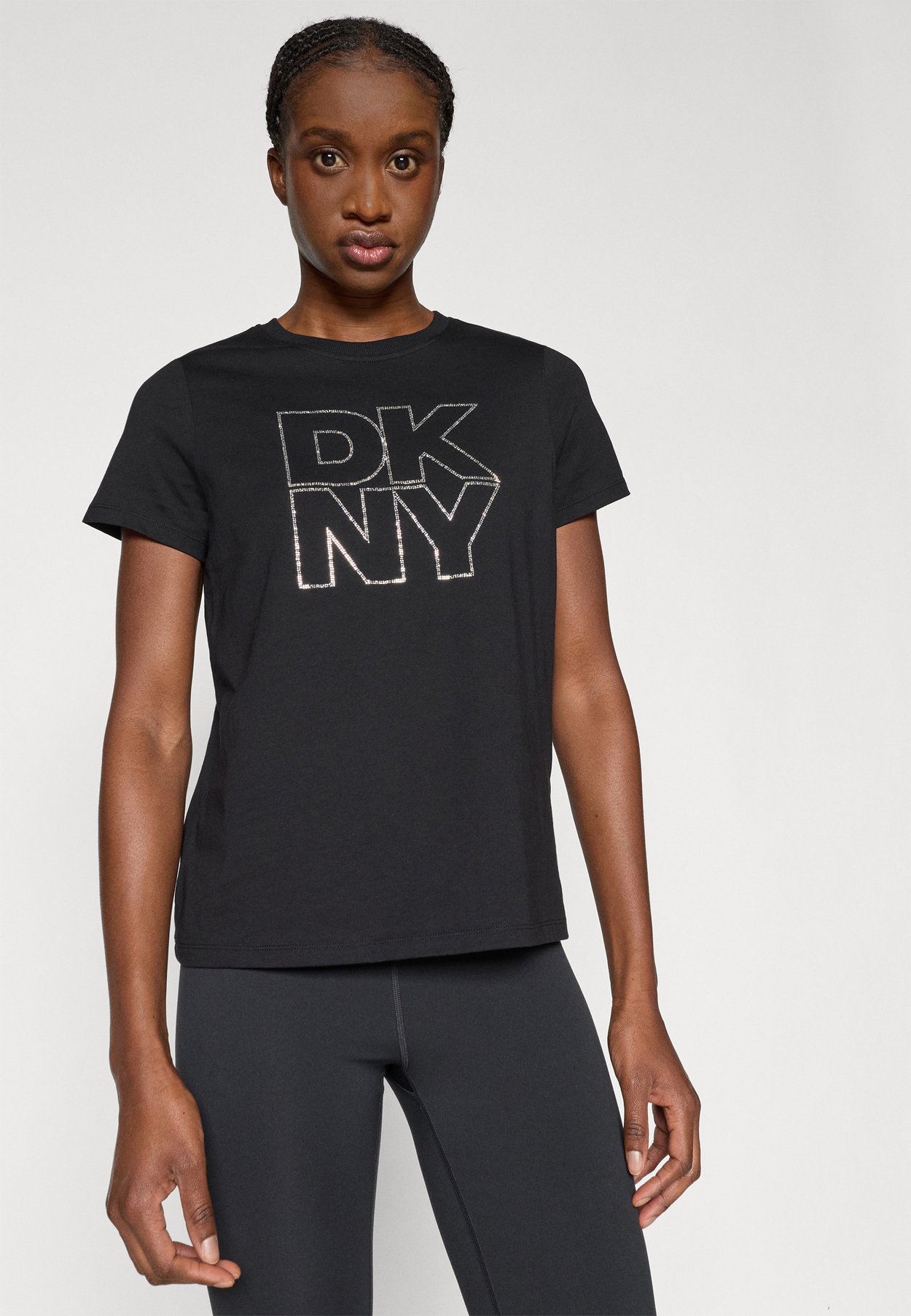 DOUBLE OUTLINE RHINESTONE LOGO SHORT SLEEVE RELAXED FIT CREW NECK TEE