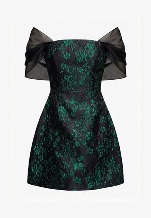 Goddiva, LACE UP JACQUARD MINI DRESS WITH ORGANZA WINGS - Robe de soirée - emeraldblack