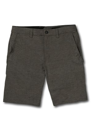 Heren donkergrijze shorts van gestructureerde stof, met een knoopsluiting, riemlussen en zijzakken. Moderne, op maat gemaakte snit met strakke lijnen.