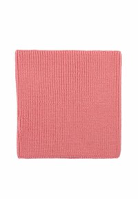 Gebreide roze sjaal. Kenmerken een geribbeld textuur en gelijkmatige steken, rechthoekige vorm, en zachte stof die geschikt is voor casual draag.