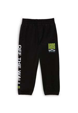 Sorte sweatpants lavet af blødt stof. Har elastisk talje, sidelommer og hvid tekst "OFF THE WALL". Inkluderer et grønt logo.