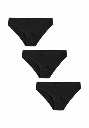 Three identical black cotton bikini-style women's underwear arranged vertically on a white background.