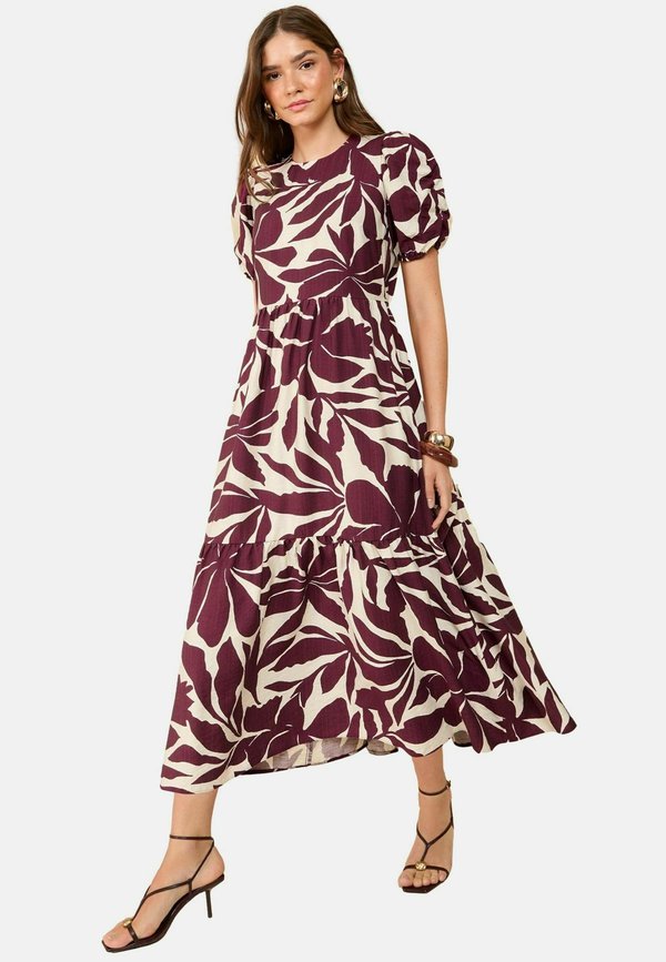 REGULAR FIT - PUFF SLEEVE TIERED HEM MIDI - Freizeitkleid