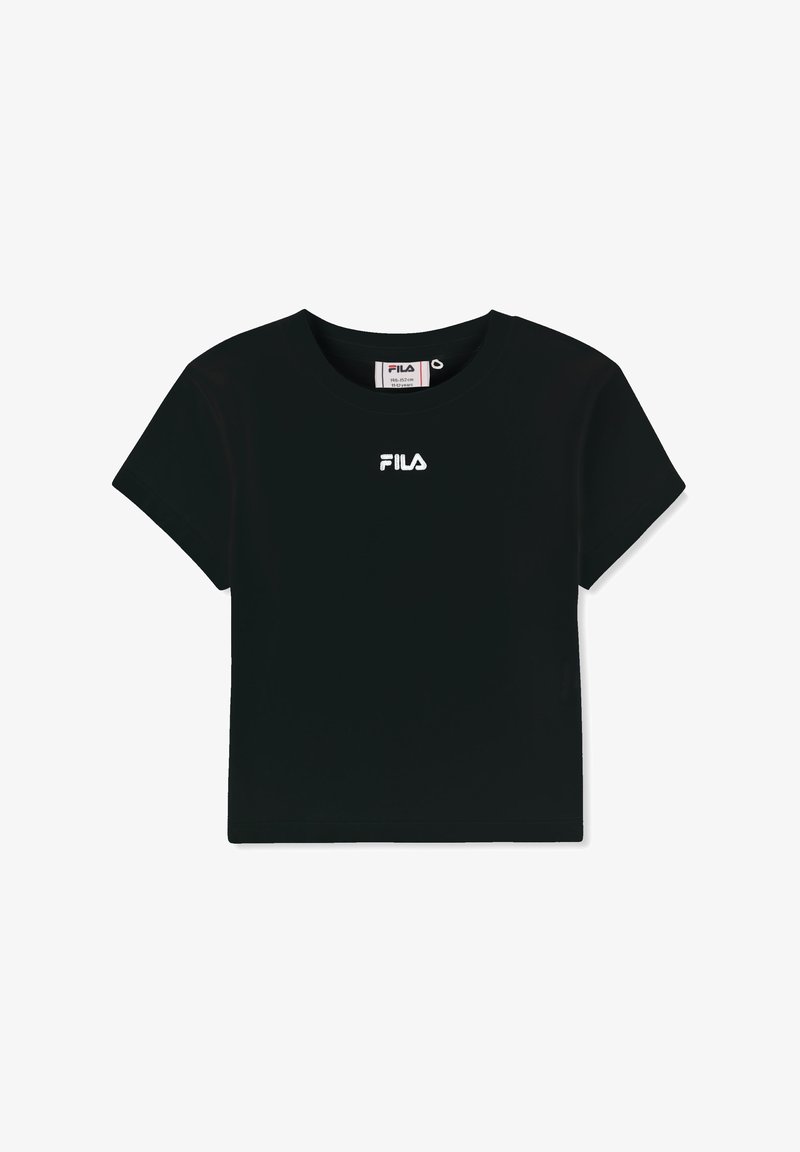 Svart kortärmad t-shirt i bomull med rund hals och korta ärmar. Har en vit broderad "FILA"-logotyp på framsidan.