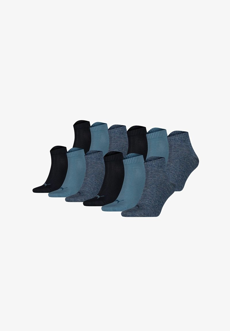 Verschiedene Packung mit 10 Paar Knöchelsocken in Schwarz und Blautönen. Mit gerippten Bündchen, unterschiedlichen Texturen und einem Logo-Detail auf jeder Socke.
