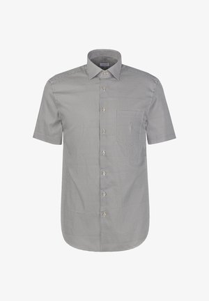 Kurzarmhemd in schwarz-weiß kariertem Muster, aus atmungsaktivem Stoff gefertigt. Verfügt über einen klassischen Kragen und eine Brusttasche.