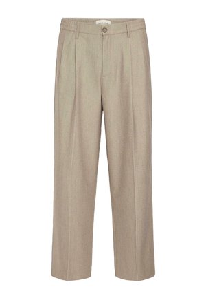 Beige tailor-made broeken met een relaxed fit, geplooid voorpand en een knoopsluiting. Gemaakt van gestructureerde stof met rechte pijpen.