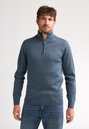 Petrol Industries, FINE-KNIT HALF-ZIP SWEATER WHEEL - Trui - storm blue