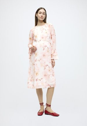 OLMBELI L/S O-NECK BLK DRESS WVN - Hverdagskjole - cloud dancer aop:appel blossom