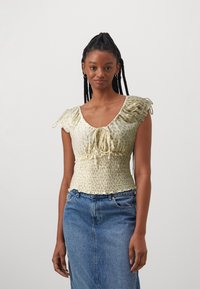 BDG Urban Outfitters - NOVA ROUCHED CROP - Trükipildiga T-särk - ecru Väikepilt 1