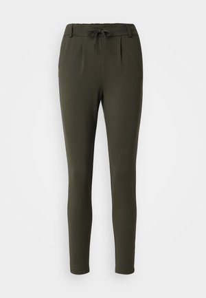 Oliivroheline, kohandatud jogger-püksid, millel on reguleeritav vöökoht, volditud esiosa ja kitsenevad jalad. Valmistatud siledast, venivast kangast.