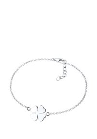 Bracelet en chaîne argentée avec un charm quatre feuilles au centre. La chaîne est délicate, dotée d'un fermoir en forme de homard et d'un maillon ajustable.