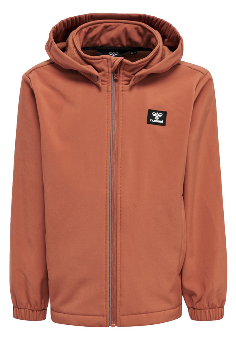  rostfarbene Kapuzenjacke aus glattem Stoff, mit einem Reißverschluss auf der Vorderseite und elastischen Bündchen. Inklusive eines kleinen Logo-Patches auf der Brust.
