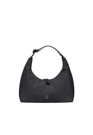 Sac à épaule noir en forme de croissant avec bandoulière réglable et fermeture éclair à l'avant, arborant un petit logo "GOT BAG." en bas au centre.