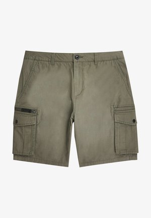 Olivgröna cargoshorts i slitstarkt tyg med två sidofickor, två sidocargofickor och knappstängning.
