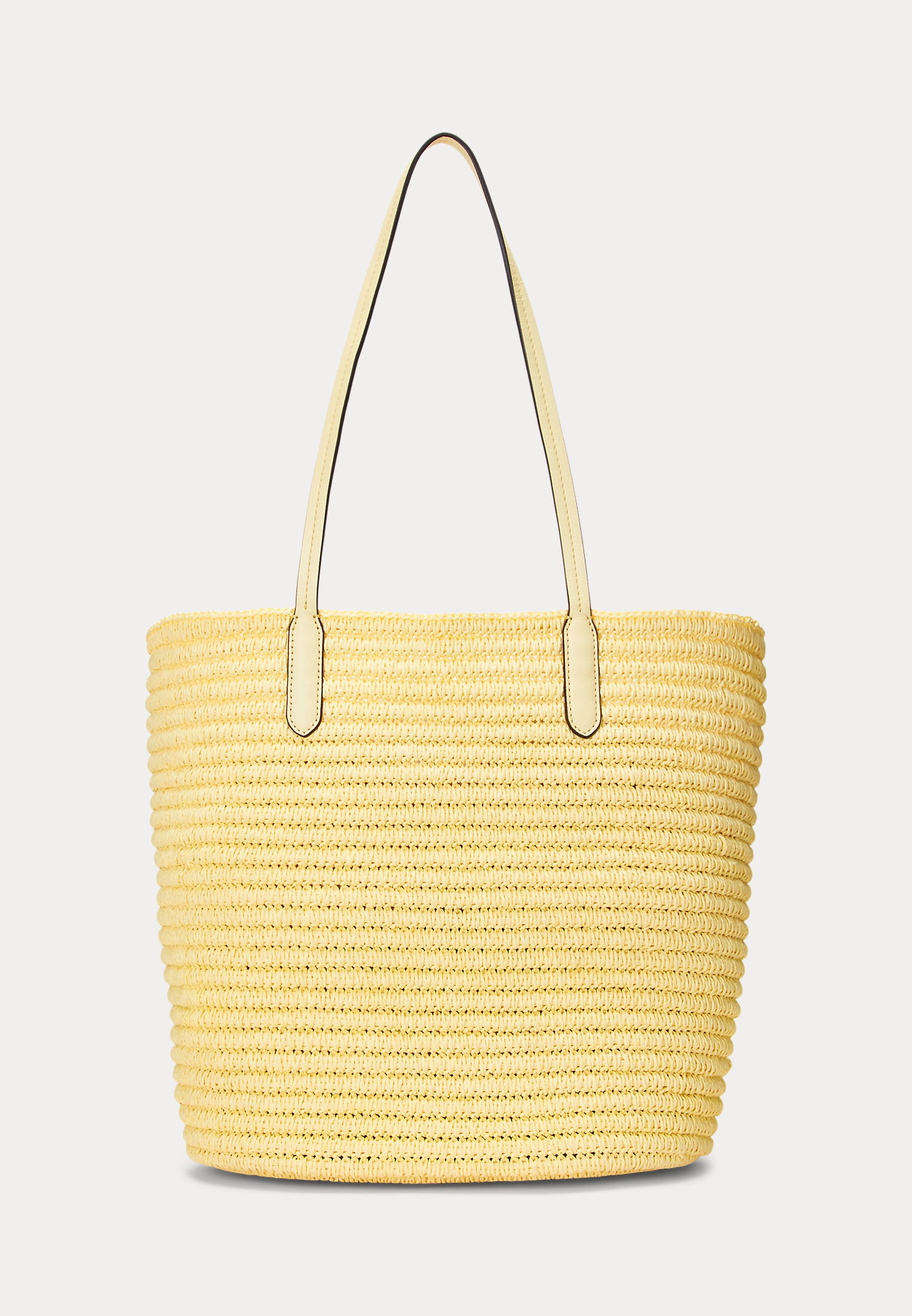 Lauren Ralph Lauren LEATHER TRIM STRAW LARGE BRIE TOTE BAG