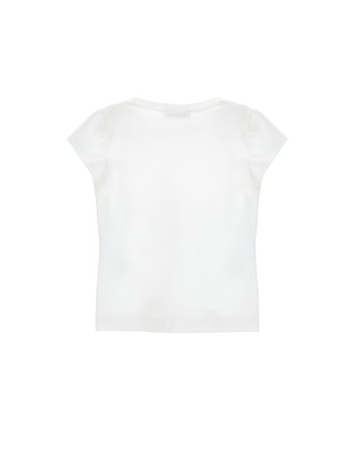 Απλό λευκό κοντομάνικο μπλουζάκι, εμφανιζόμενο από πίσω, με στρογγυλή λαιμόκοψη και χωρίς ορατά λογότυπα ή σχέδια.