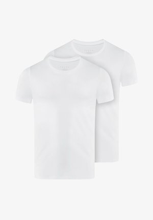 White cotton crew-neck t-shirts, short sleeves, regular fit, smooth texture, displayed in a pack of two.
