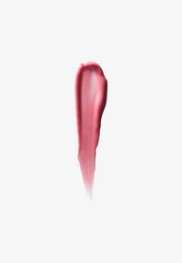Rose pink lip product swatch with a smooth, creamy texture, applied in a tapered shape on a white background.