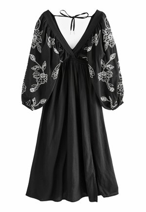 EMBROIDERED SLEEVED- REGULAR FIT - Maxi ruha - black white